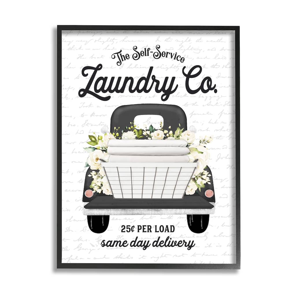 Stupell Laundry Co. White Flower Bouquet Truck Service Framed Wall Art, Design by Lettered and Lined - Grey