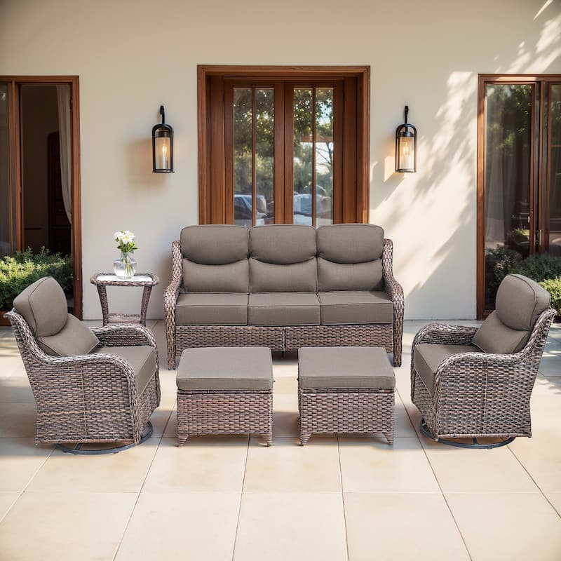 Gymojoy 6-Piece Patio Furniture Set with Swivel Glider Chairs, 6-Inch Ultra-Plush Cushions & Water-Resistant Olefin Fabric