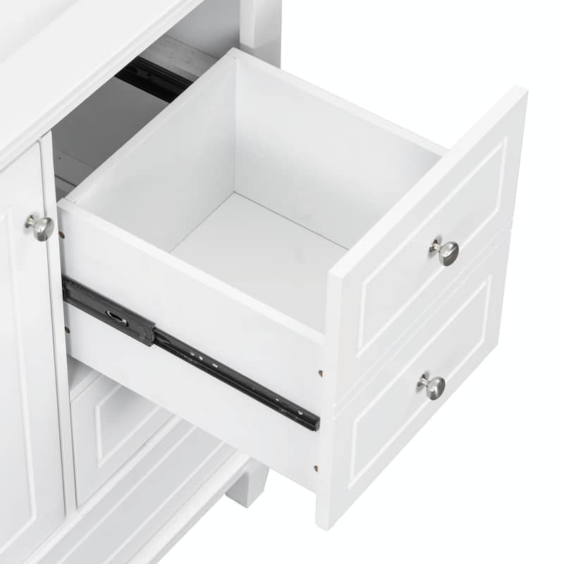 36" Bathroom Vanity with Ceramic Sink, MDF & Solid Wood Base, 3 Drawers and Cabinet with Shelves