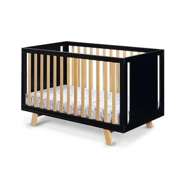 slide 2 of 3, Modern Contrast Black Natural 3 in 1 Convertible Island Crib Black