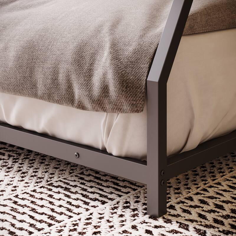 Metal Bunk Bed Twin Over Full Size- Heavy Duty Sturdy Frame with Removable Stairs, Black