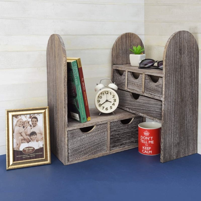 Expandable Wooden Desktop Organizer for Office Supplies,Coffee Color
