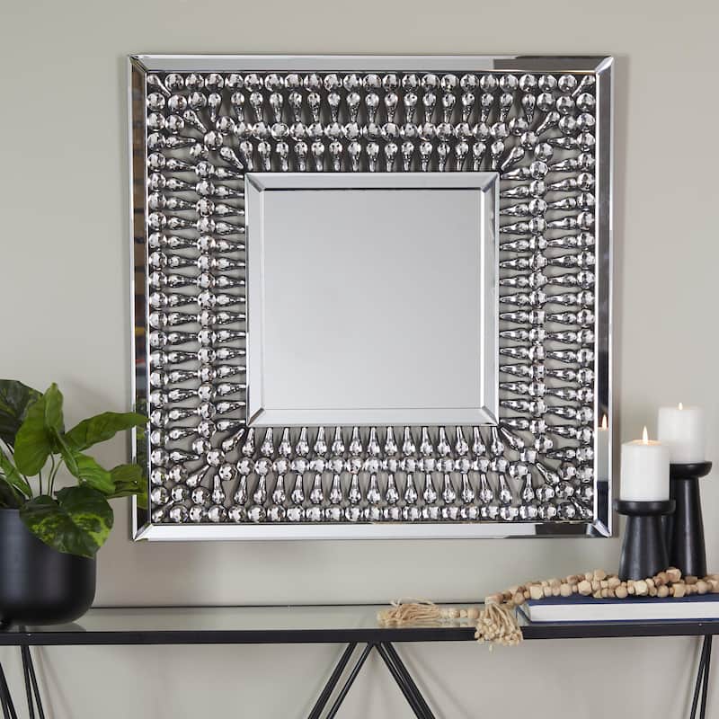 Glass Room Wall Mirror with Crystal Embellishment - Silver - Roche River Decor