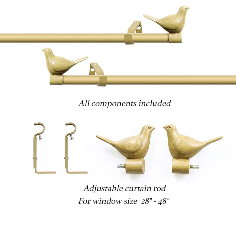 MERIVILLE 3/4" Diameter Farmhouse Single Window Curtain Rod, Bird Finials