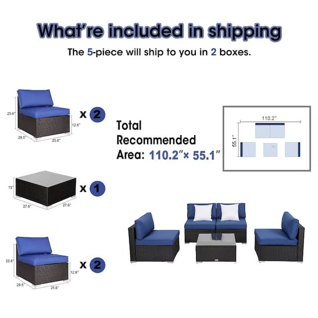Kinbor Patio Navy Outdoor Wicker Sectional Sofa Conversation Set - 5-piece sectional(No corner sofa)