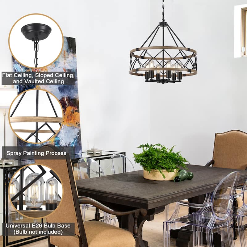 6- Light Dimmable Classic Geometric Drum Chandelier for Foyer Kitchen Island Living Room - N/A