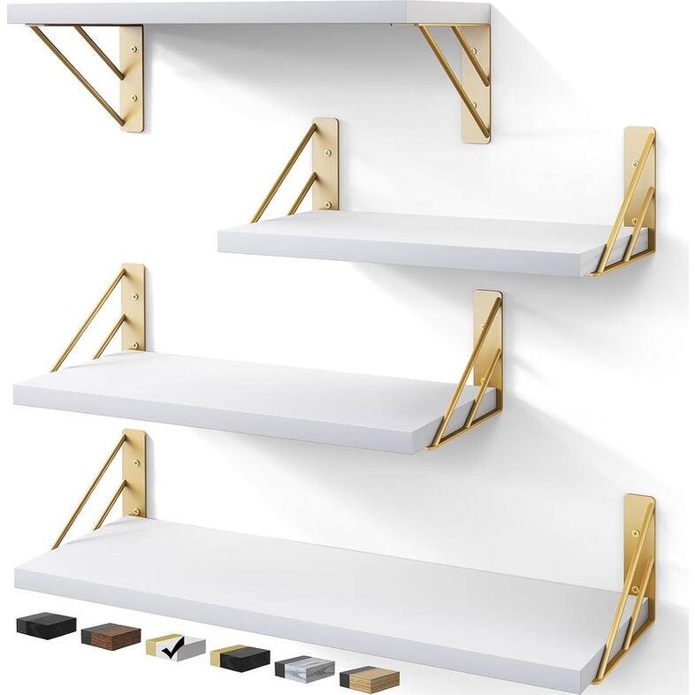 Wall Shelves for Bedroom Decor, Floating Shelves - 5.5"D x 16.5"W x 2.4"H - White Gold
