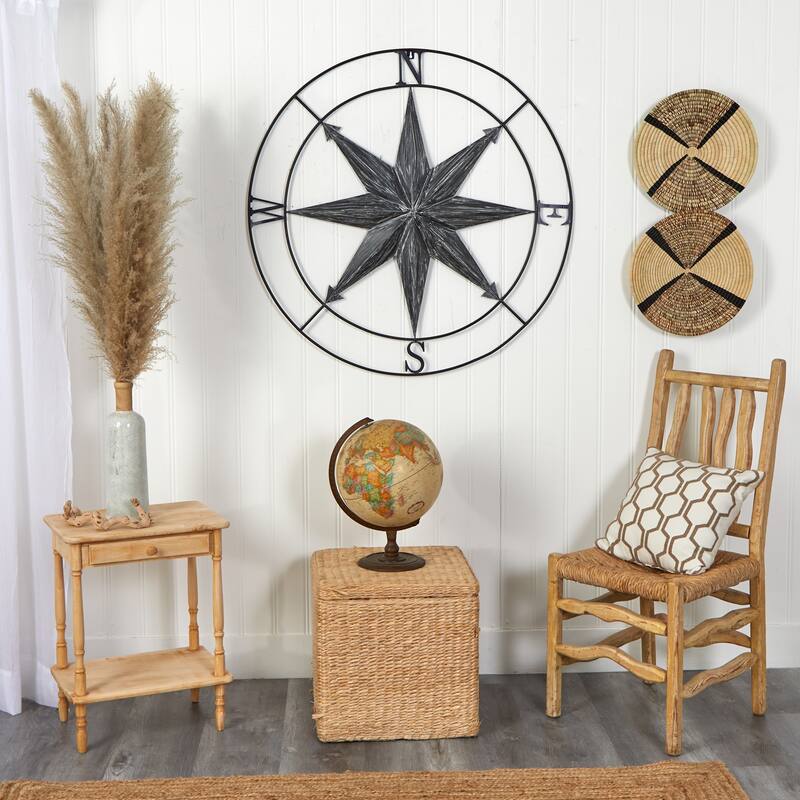 40" Washed Nautical Metal Compass Wall Art Decor