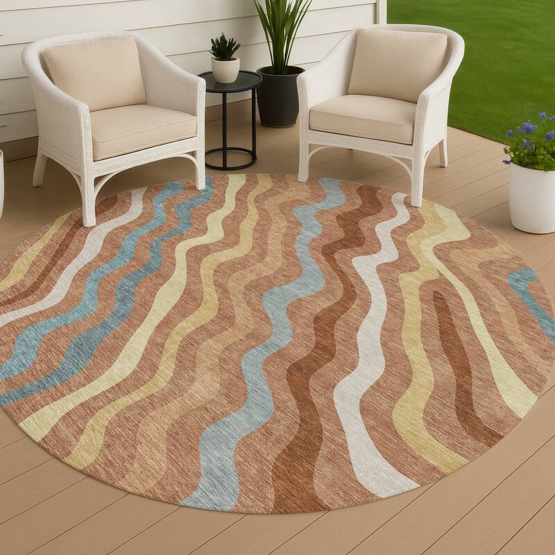 Machine Washable Indoor/ Outdoor Modern Eureka Chantille Rug - Paprika - 8' x 8'