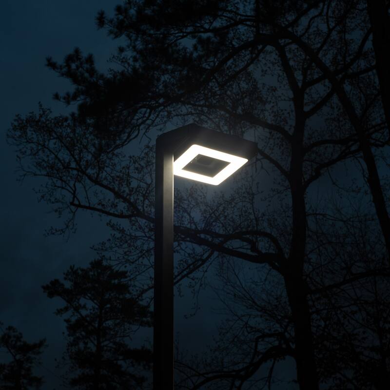 Contemporary Square Black Aluminum Solar Lamp Post Light with 3-Colors
