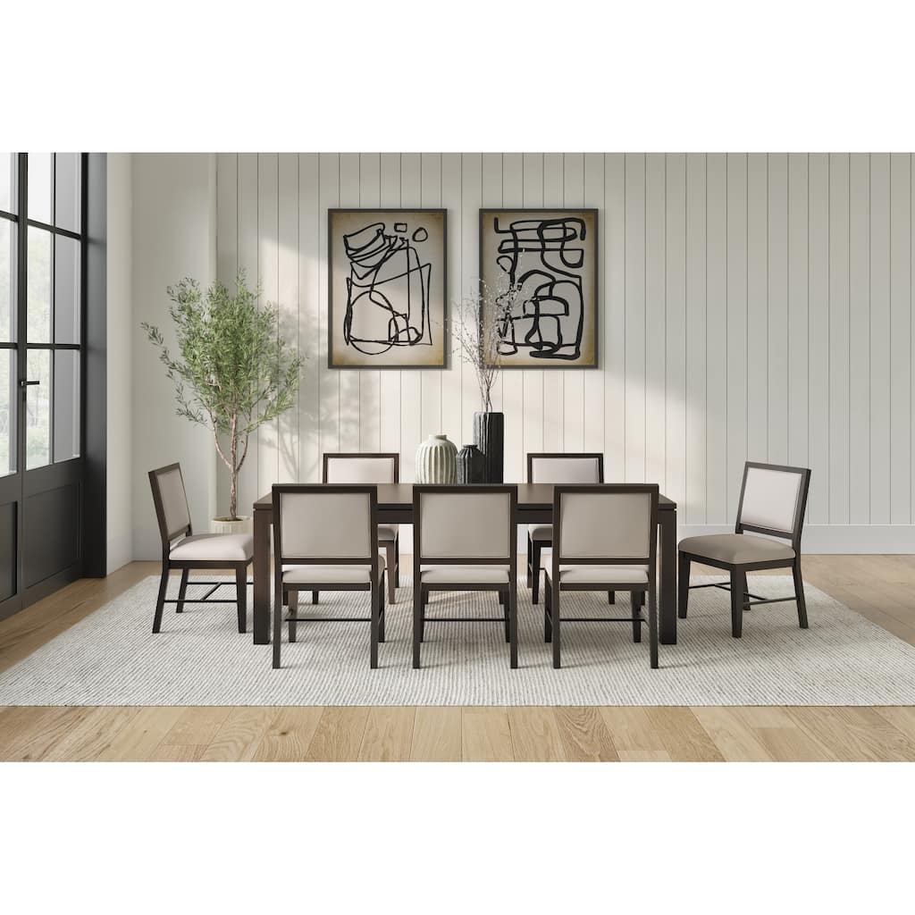Modern Wood Rectangular Extension Kitchen Dining Table and Six Chairs, Black