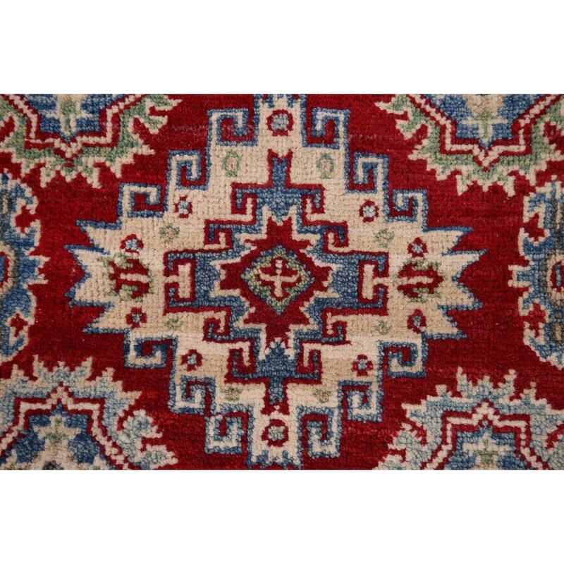 Red Traditional Kazak Oriental Runner Rug Hand-Knotted Wool Carpet - 2'7" x 16'2"