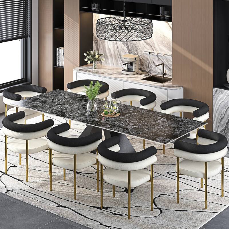 110.24" Extendable Rectangular Sintered Stone Double Pedestal Dining Table Seat 8-12