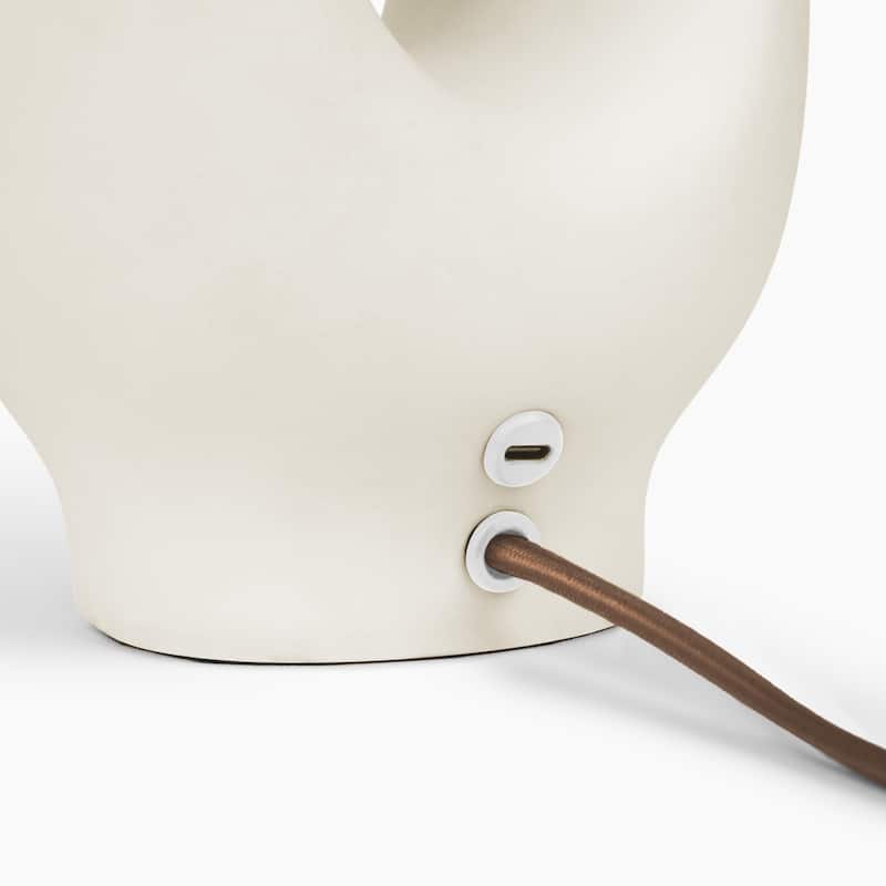 Brightech Artemis 22" Beige/Cream Standard Traditional LED Super Bright Table Lamp with Linen Drum Shade & Built-In USB-C Port