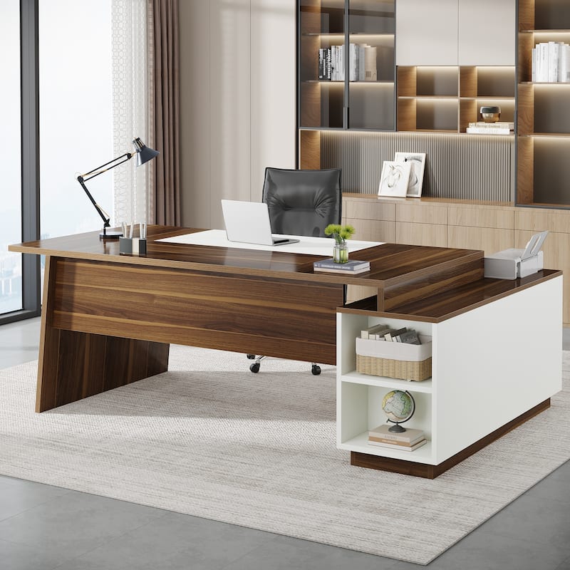 70.5'' Large Executive Desk with File Cabinet, Modern L -Shaped Desk