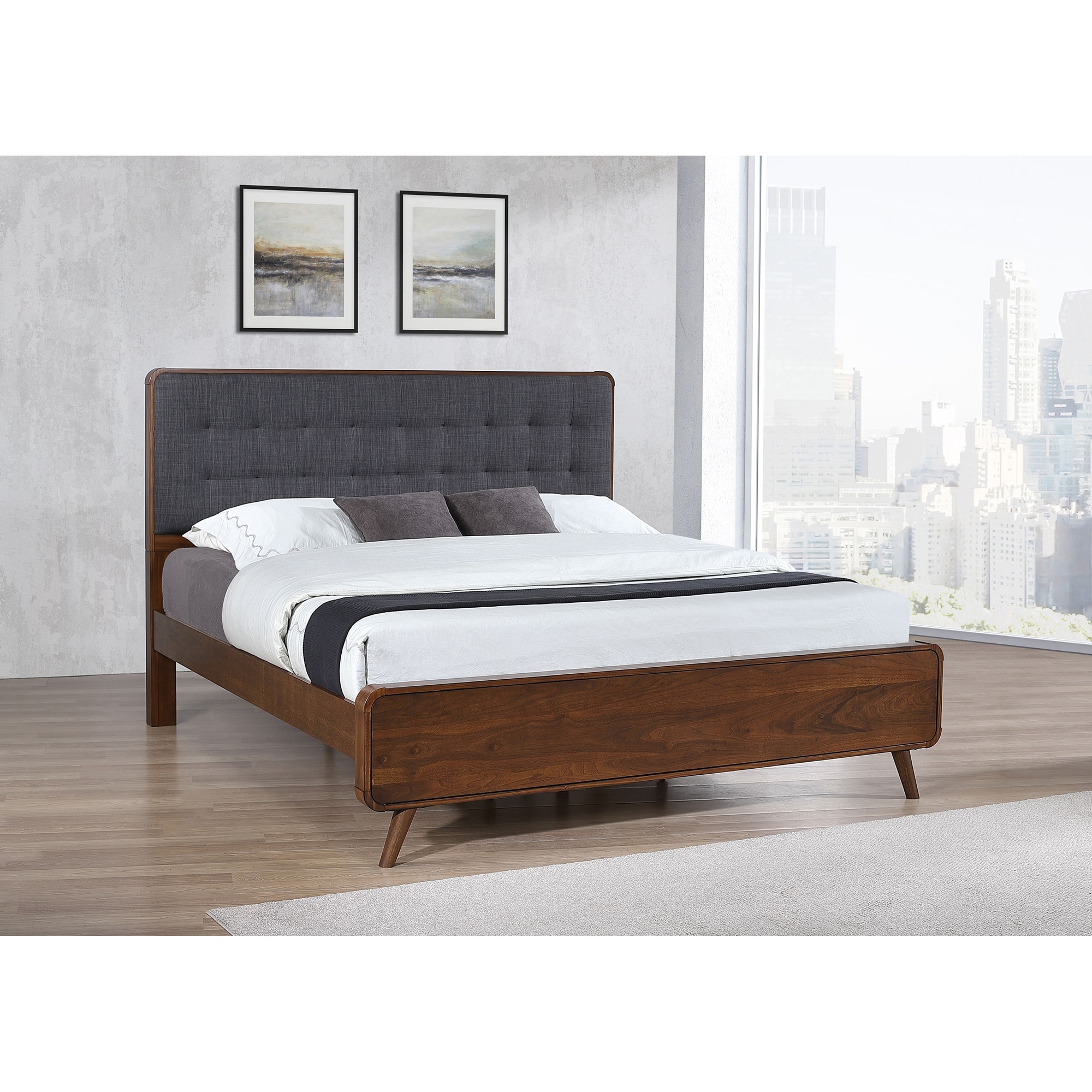 King Size Solid Wood Eastern Platform Bed with Storage Drawers and Panel Headboard