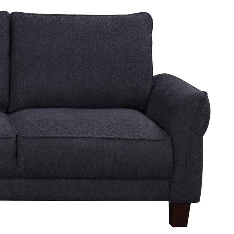 Ele 96 Inch Wide Sectional Sofa with Left Facing Chaise, Black Sherpa, Wood