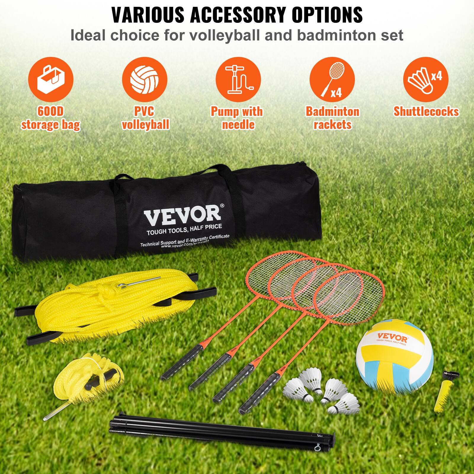VEVOR Volleyball and Badminton Set,Easy Setup for Backyard Beach Lawn