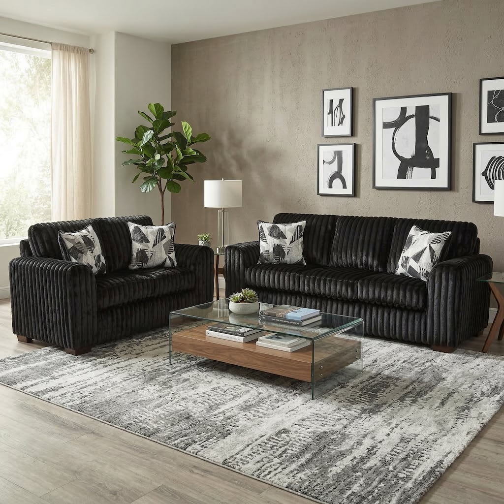 Roundhill Furniture Nolan 2-Piece Living Room Set, Sofa and Loveseat
