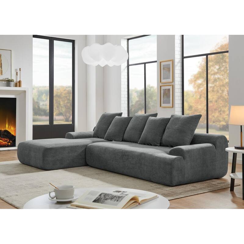 110" Modern L-Shape Modular Sectional, Melange Velvet, Easy Assembly