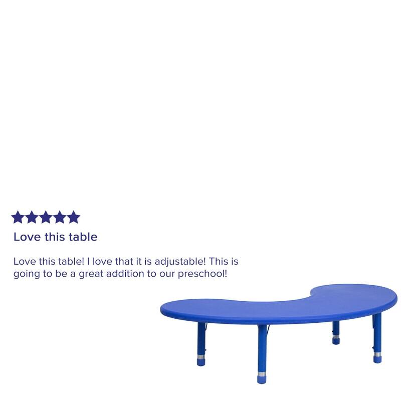 35"Wx65"L Half-Moon Plastic Adjustable Activity Table for 8 - 65"D x 35"W x 14.5" - 23.75"H