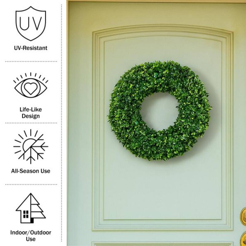 Pure Garden 19.5-Inch Outdoor Faux Boxwood Wreath