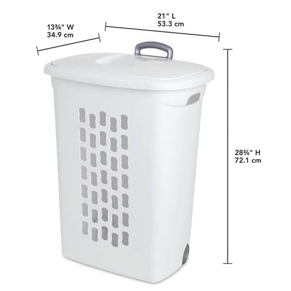Sterilite White Laundry Hamper With LiftTop, Wheels, And Pull Handle