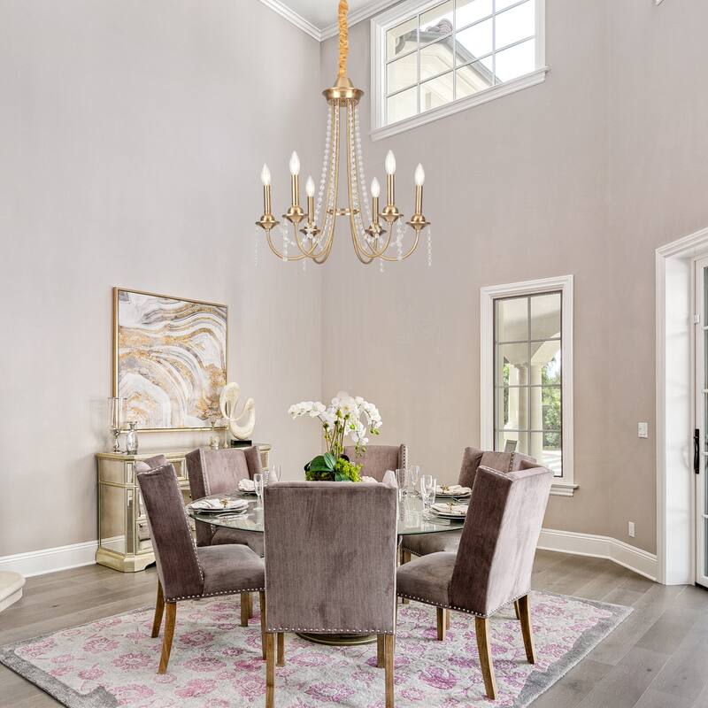 6-Light Vintage Small Candlestick Chandelier, Farmhouse Crystal Chandelier for Dining Room Living Room Bedroom Kitchen