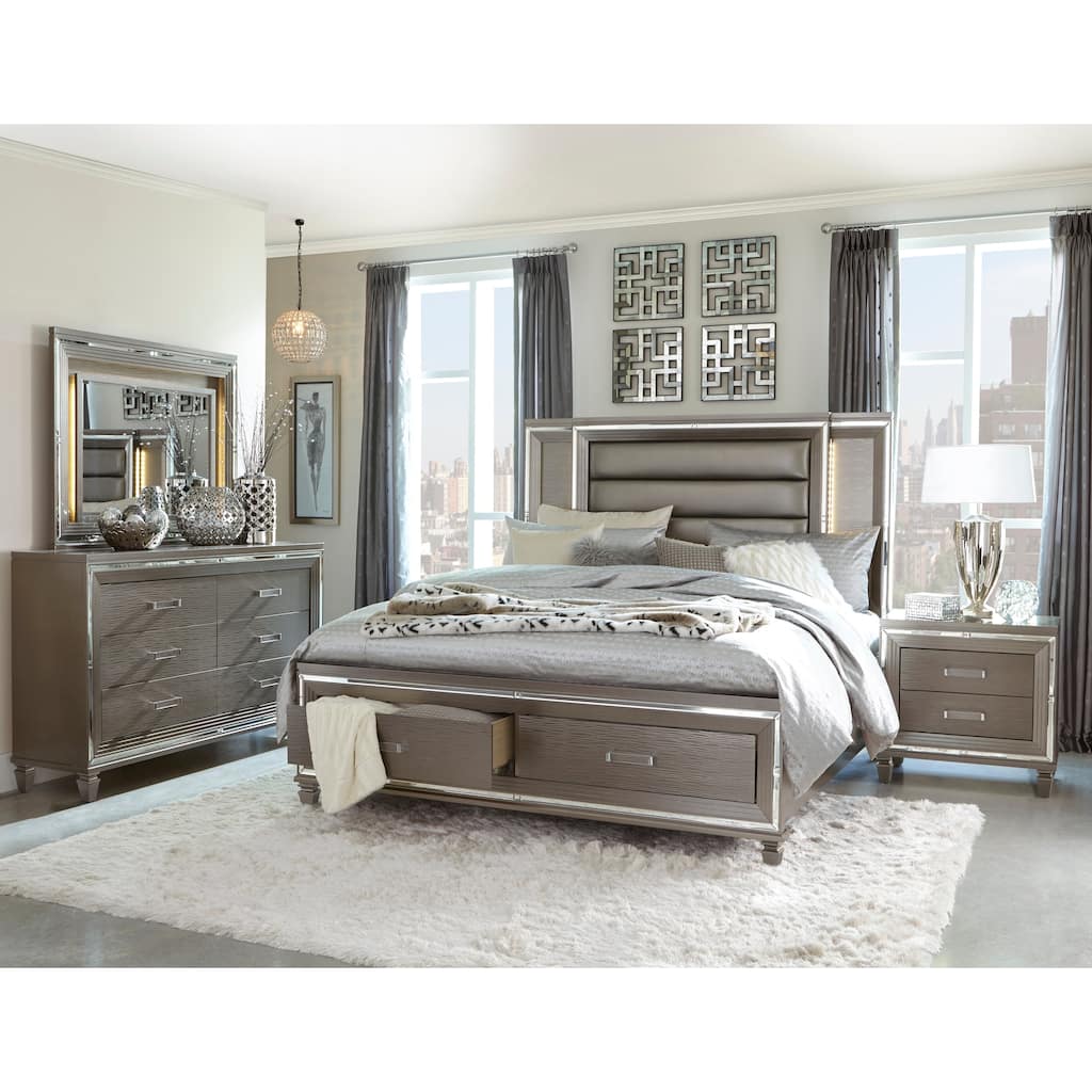 Bedroom Sets Silver Gray Finish Platform Bed with Storage