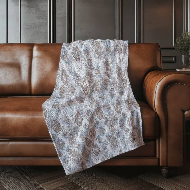 Premium Machine Washable Vintage Diamonds Sherpa Throw Blanket - Blue - 4'2" x 5'10"