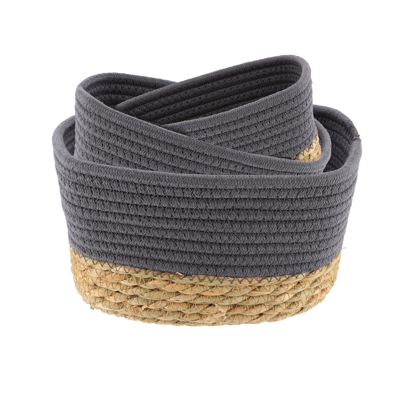 Cotton Storage Baskets Organizer Padang Set of 3 - 9 in. L x 5.9 in. D x 5.3 in. H - Gray / Natural