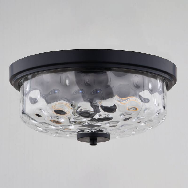 Northlake 2-Light Matte Black Dome Flush Mount Lighting Fixture, Clear Glass Shade Low Ceilings, Hallway, Kitchen