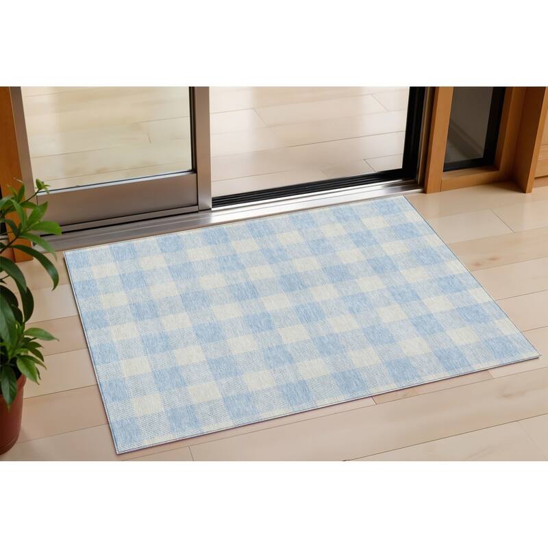 HomeRoots Plaid Transitional Rectangle Outdoor Rug - 3' x 5'