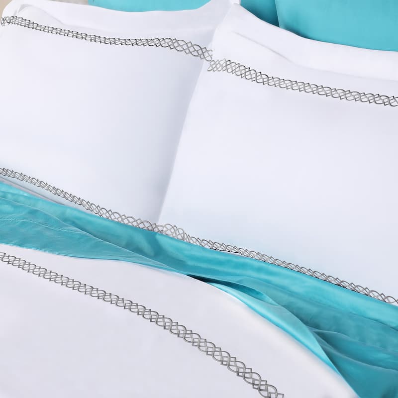 Superior Egyptian Cotton 1000 Thread Count Embroidered Scroll Duvet Cover Set