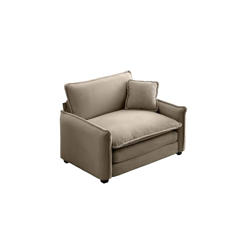 Corduroy Fabric Single Sofa Chair, Comfy Upholstered Reading Lounge Chair, Single Sofa with Removable Armrests & Pillow