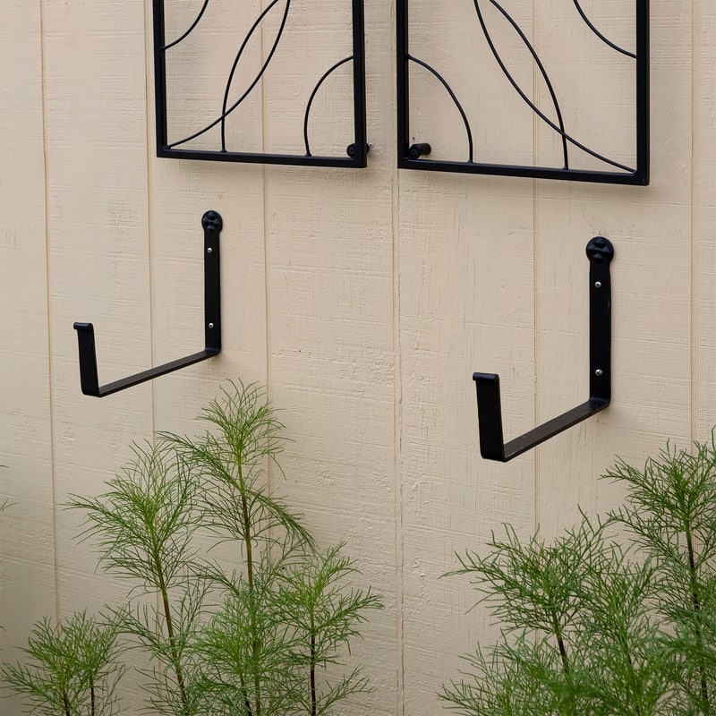 Achla Designs Black Wrought Iron Wall Mounted Flower Box Brackets (Set of 2), Powder Coated Finish, Home Garden Accessory