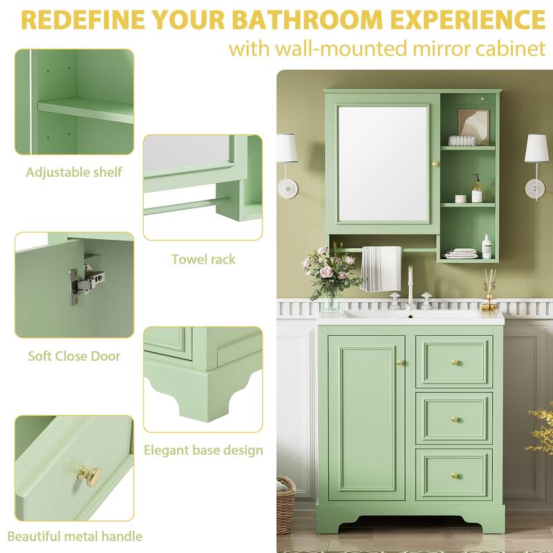 30-inch bathroom vanity with sink, bathroom storage cabinet with 3 drawers , freestanding vanity set with mirror cabinet