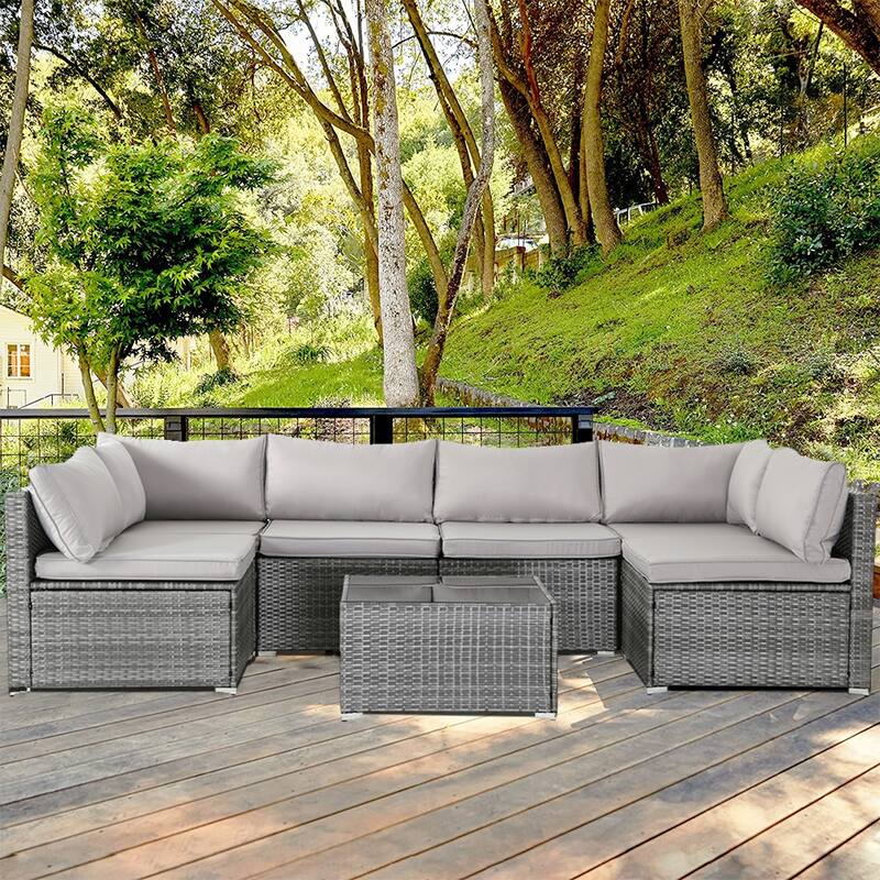 7-Piece Wicker Patio Conversation Set with Cushions