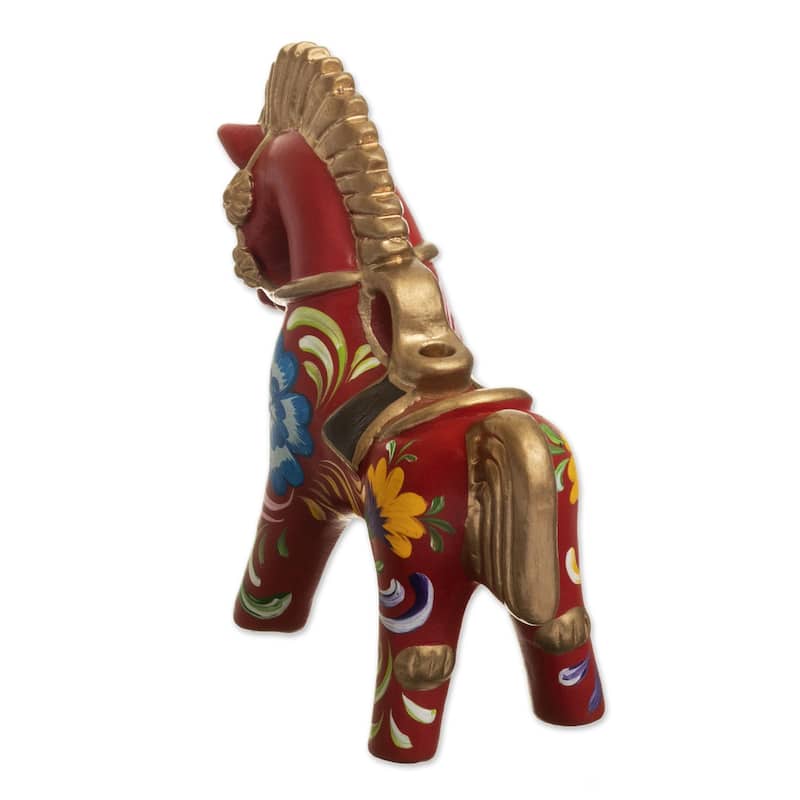 Novica Handmade Red Pucara Horse Ceramic Figurine