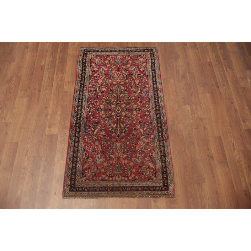 Hand Knotted Oriental 100% Wool Carpet Traditional Floral Red Sarouk Area Rug - 3' 11'' X 2' 2''