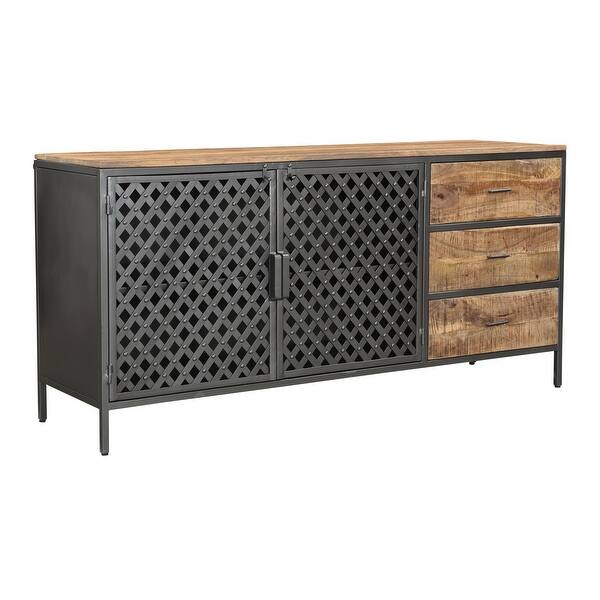slide 2 of 9, Somette Trellis Natural & Gunmetal Two Door Three Drawer Credenza