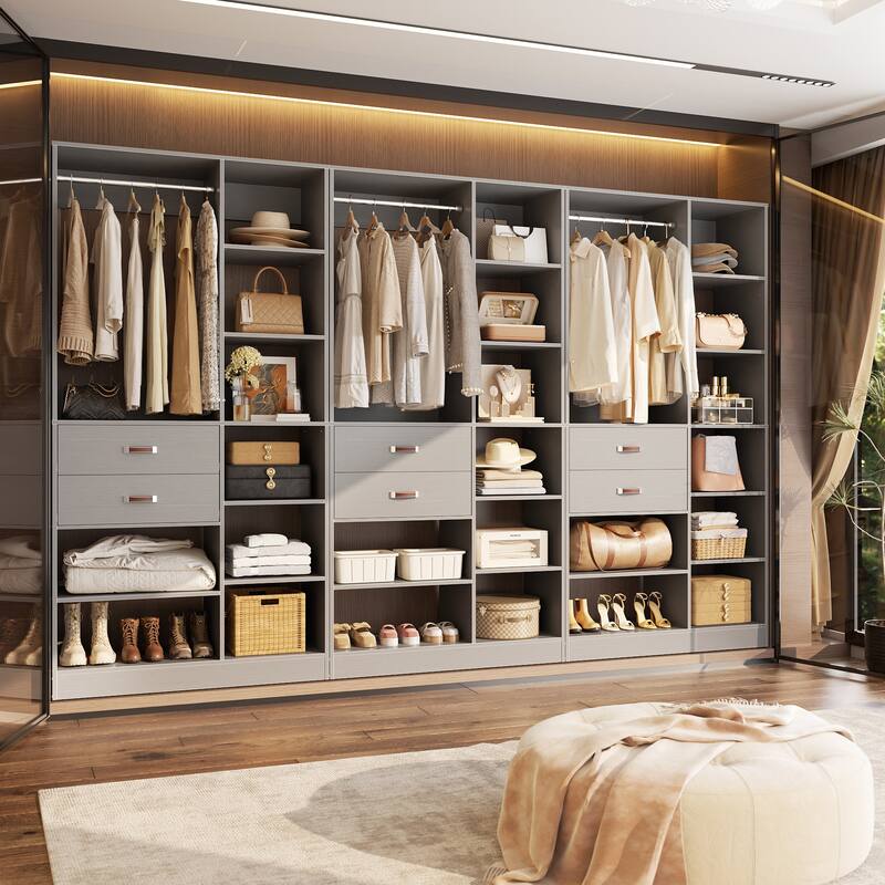 40'' Large Closet System with 10 Shelves and 2 Drawers, Freestanding Closet Organizer with Hanging Rods