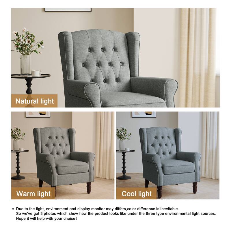 Button-Tufted Accent Chair Wingback Armchair - 38"H