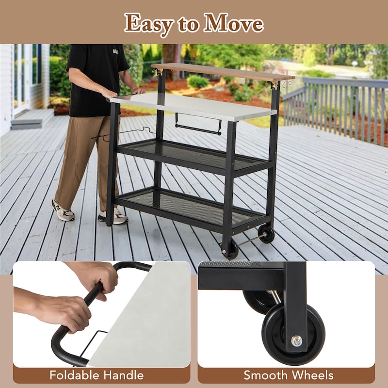 Gymax Rolling Bar Cart w/ Flip-up Table Hooks Paper Towel Holder 2