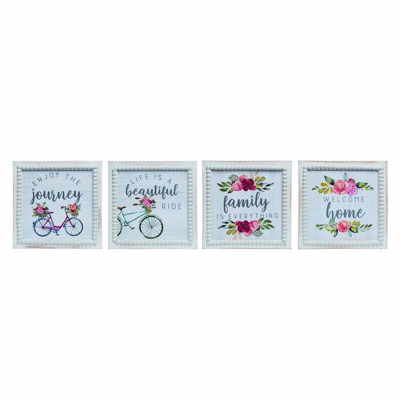 Transpac Wood Bead Framed Art Set of 4 Spring Home Decorations