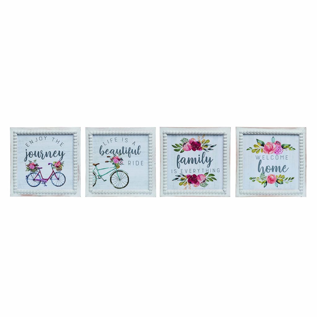 Transpac Wood Bead Framed Art Set of 4 Spring Home Decorations