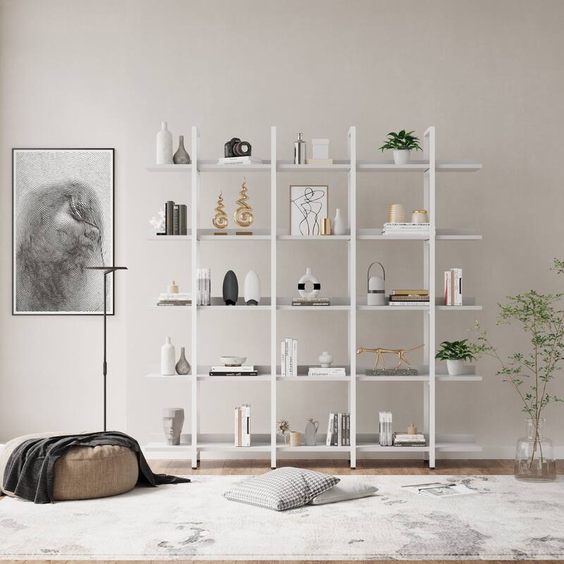 70.87" 5 Tier Bookcase with Metal Frame, MDF Board - White