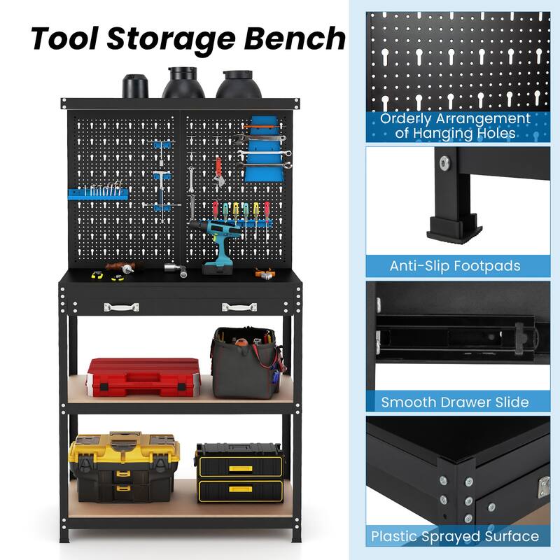 Gymax Multi-use Workbench w/ 2 Shelves Heavy-Duty Work Table Tool