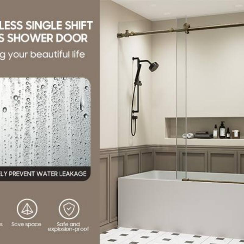 60"W x 59"H Single Sliding Glass Tub Door