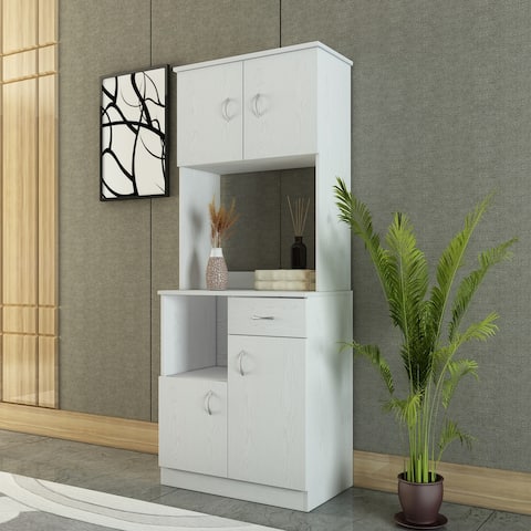 Nestfair Modern White Oak 4-Door Kitchen Pantry Buffet Cabinet with One Drawer and Shelves